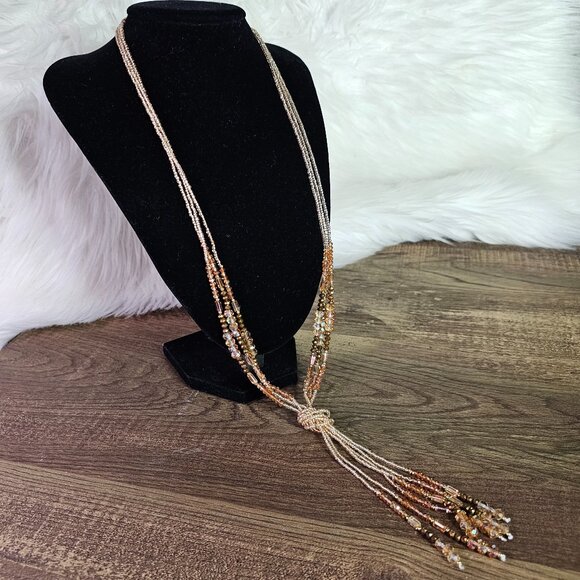 SAACHI Glass Beaded Tassel Knot Necklace, Champagne / Rose Gold - Picture 1 of 6